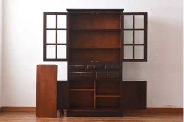 中古美品　北海道民芸家具　HM160K　上品なキャビネット(食器棚、本箱、書棚、収納棚)(定価約45万)(1)