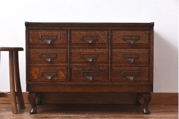 アンティーク家具　イギリスアンティーク　オーク材の杢目が美しいカードケース(引き出し、チェスト、小物収納、図書館、図書室)