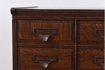 アンティーク家具　イギリスアンティーク　オーク材の杢目が美しいカードケース(引き出し、チェスト、小物収納、図書館、図書室)