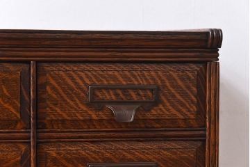 アンティーク家具　イギリスアンティーク　オーク材の杢目が美しいカードケース(引き出し、チェスト、小物収納、図書館、図書室)