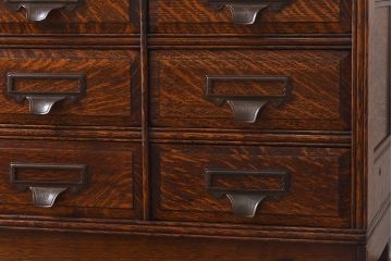 アンティーク家具　イギリスアンティーク　オーク材の杢目が美しいカードケース(引き出し、チェスト、小物収納、図書館、図書室)