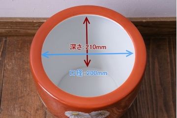 アンティーク雑貨　オールドノリタケ(日陶)　朱色地白菊文様　レトロな火鉢(手あぶり、鉢カバー)(3)