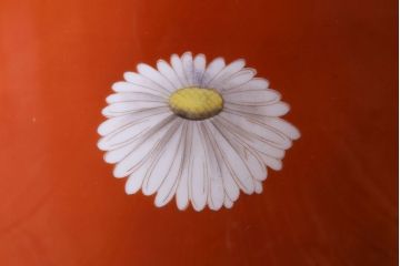 アンティーク雑貨　オールドノリタケ(日陶)　朱色地白菊文様　レトロな火鉢(手あぶり、鉢カバー)(3)