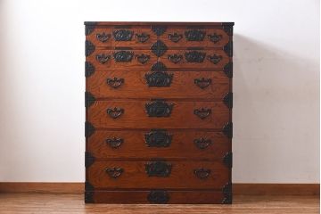 中古 伝統民芸家具 岩谷堂箪笥　杢目と金具が存在感を放つ整理箪笥(定価約50万円)