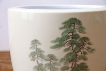 アンティーク雑貨　ノリタケ・則武(日陶) 　和の雰囲気漂う松の図の火鉢(手あぶり、鉢カバー、ディスプレイ)(1)(R-027650)