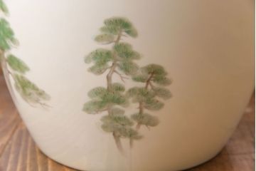 アンティーク雑貨　ノリタケ・則武(日陶) 　和の雰囲気漂う松の図の火鉢(手あぶり、鉢カバー)(2)