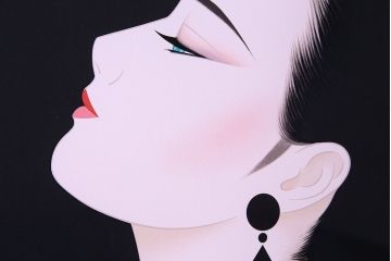 アンティーク雑貨　鶴田一郎　シルクスクリーン(セリグラフ) サイン入り　「燃ゆる想い/青」