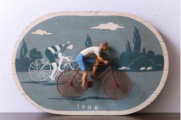 アンティーク雑貨　ビンテージ　自転車モチーフのアンティーク木製看板