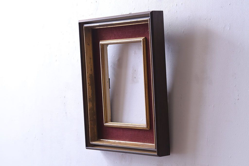 アンティーク雑貨　ワインレッドの枠がおしゃれなフレーム(額縁)