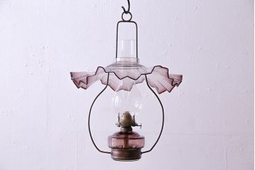 ビンテージ　シェードが可愛らしいオイルランプ(照明、吊りランプ)