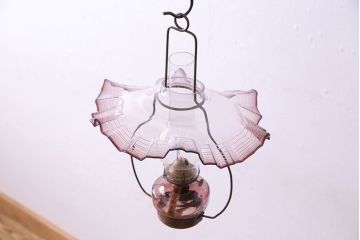 ビンテージ　シェードが可愛らしいオイルランプ(照明、吊りランプ)