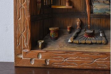 アンティーク雑貨　郷土玩具　木彫り　アイヌの家　遠近法応用額(壁掛けディスプレイ、立体絵)