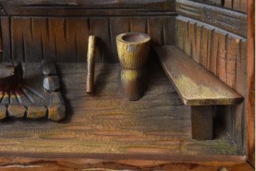 アンティーク雑貨　郷土玩具　木彫り　アイヌの家　遠近法応用額(壁掛けディスプレイ、立体絵)