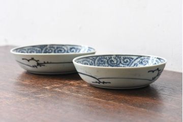 アンティーク雑貨　江戸期　古伊万里　染付蛸唐草　なます皿(和食器)2枚セット(1)