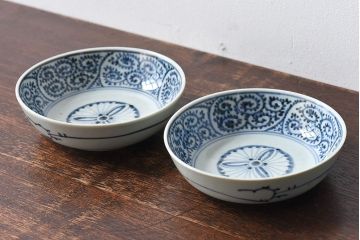 アンティーク雑貨　江戸期　古伊万里　染付蛸唐草　なます皿(和食器)2枚セット(2)