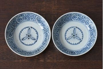 アンティーク雑貨　江戸期　古伊万里　染付蛸唐草　なます皿(和食器)2枚セット(2)