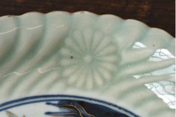 アンティーク雑貨　江戸期　古伊万里　青磁　染付　松竹梅文　七寸皿(和食器、中皿)
