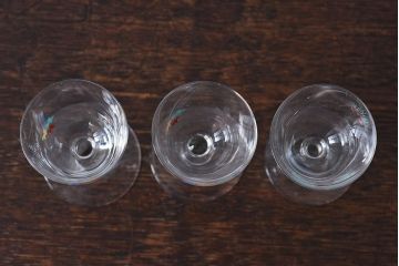 アンティーク雑貨　大正期　エナメル絵付け　リキュールグラス(酒器、ガラス盃)3個セット