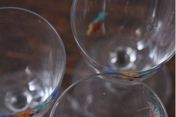 アンティーク雑貨　大正期　エナメル絵付け　リキュールグラス(酒器、ガラス盃)3個セット