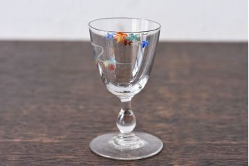 アンティーク雑貨　大正期　エナメル絵付け　リキュールグラス(酒器、ガラス盃)3個セット