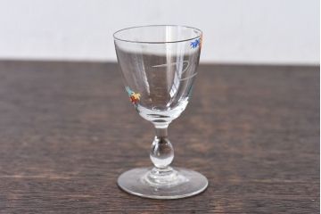 アンティーク雑貨　大正期　エナメル絵付け　リキュールグラス(酒器、ガラス盃)3個セット