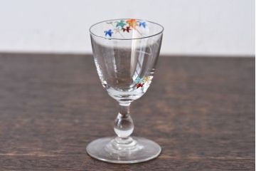 アンティーク雑貨　大正期　エナメル絵付け　リキュールグラス(酒器、ガラス盃)3個セット