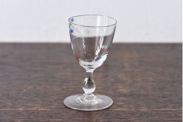 アンティーク雑貨　大正期　エナメル絵付け　リキュールグラス(酒器、ガラス盃)3個セット