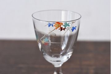 アンティーク雑貨　大正期　エナメル絵付け　リキュールグラス(酒器、ガラス盃)3個セット