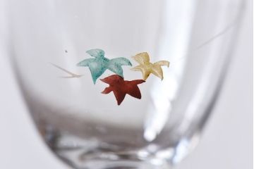 アンティーク雑貨　大正期　エナメル絵付け　リキュールグラス(酒器、ガラス盃)3個セット