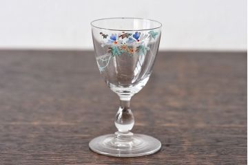 アンティーク雑貨　大正期　エナメル絵付け　リキュールグラス(酒器、ガラス盃)2個セット