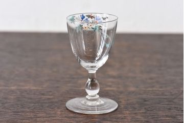 アンティーク雑貨　大正期　エナメル絵付け　リキュールグラス(酒器、ガラス盃)2個セット