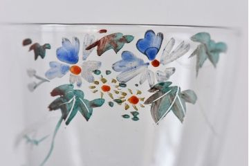 アンティーク雑貨　大正期　エナメル絵付け　リキュールグラス(酒器、ガラス盃)2個セット