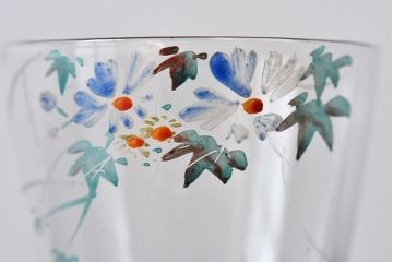 アンティーク雑貨　大正期　エナメル絵付け　リキュールグラス(酒器、ガラス盃)2個セット