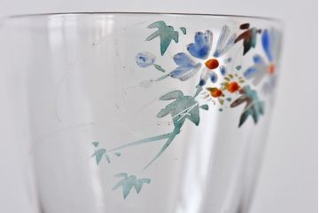 アンティーク雑貨　大正期　エナメル絵付け　リキュールグラス(酒器、ガラス盃)2個セット