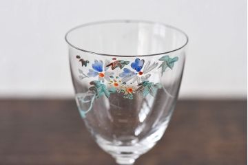 アンティーク雑貨　大正期　エナメル絵付け　リキュールグラス(酒器、ガラス盃)2個セット