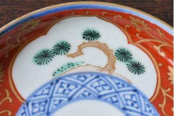 アンティーク雑貨　江戸期　古伊万里　赤絵染付小皿(和食器)2枚セット(1)