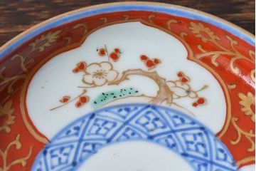 アンティーク雑貨　江戸期　古伊万里　赤絵染付小皿(和食器)2枚セット(1)