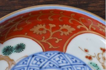 アンティーク雑貨　江戸期　古伊万里　赤絵染付小皿(和食器)2枚セット(1)
