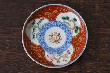 アンティーク雑貨　江戸期　古伊万里　赤絵染付小皿(和食器)2枚セット(2)
