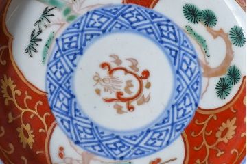 アンティーク雑貨　江戸期　古伊万里　赤絵染付小皿(和食器)2枚セット(2)