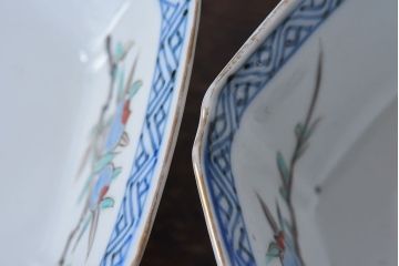 江戸期　古伊万里　色絵柘榴文　染付向付(和食器)2客セット(1)