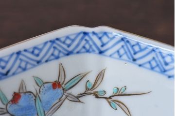 江戸期　古伊万里　色絵柘榴文　染付向付(和食器)2客セット(1)
