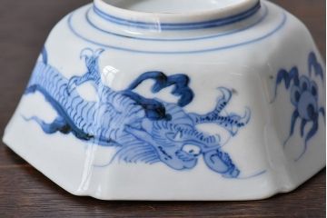江戸期　古伊万里　色絵柘榴文　染付向付(和食器)2客セット(1)