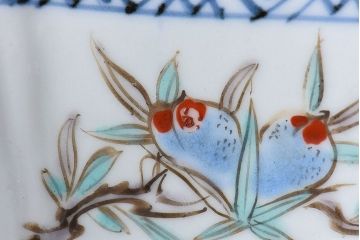 アンティーク雑貨　江戸期　古伊万里　色絵柘榴文　染付向付(和食器)2客セット(2)