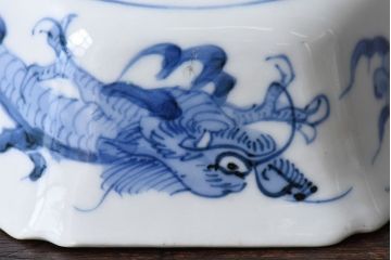 アンティーク雑貨　江戸期　古伊万里　色絵柘榴文　染付向付(和食器)2客セット(2)