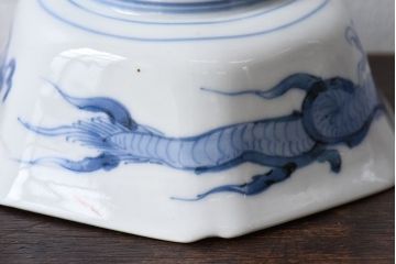アンティーク雑貨　江戸期　古伊万里　色絵柘榴文　染付向付(和食器)2客セット(2)