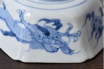 アンティーク雑貨　江戸期　古伊万里　色絵柘榴文　染付向付(和食器)3客セット