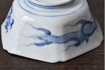 アンティーク雑貨　江戸期　古伊万里　色絵柘榴文　染付向付(和食器)3客セット