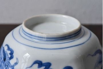 アンティーク雑貨　江戸期　古伊万里　色絵柘榴文　染付向付(和食器)3客セット