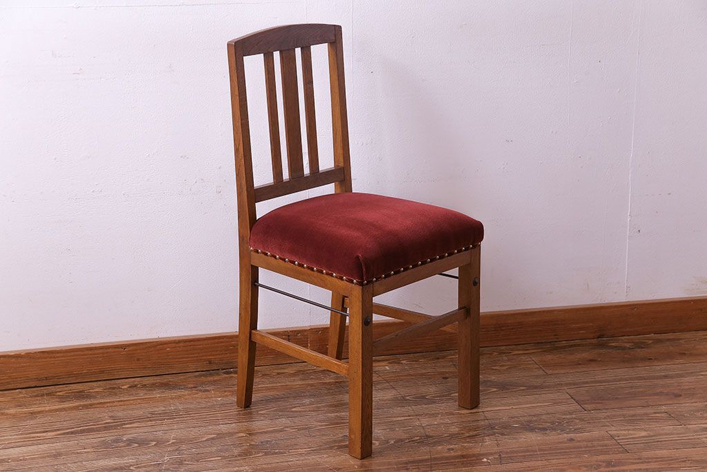 アンティーク家具　和製アンティーク　落ち着きのある色味のナラ材のチェア(椅子、ダイニングチェア)(2)